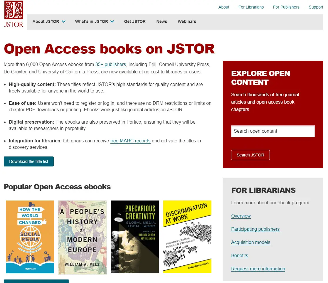 JSTOR open access books