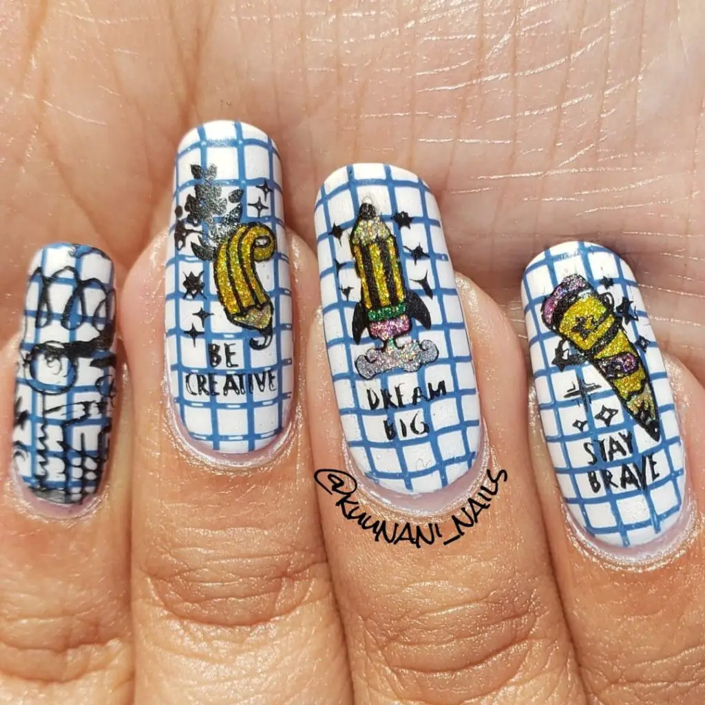 notebook study quotes nail art
