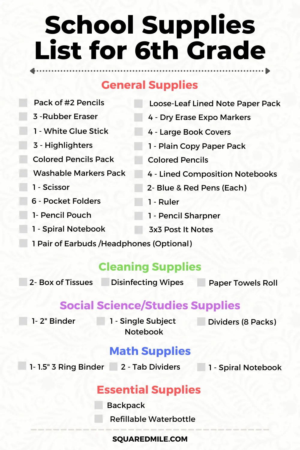 School Supplies List for 6th Grade 2021-2022 (Printables Included)