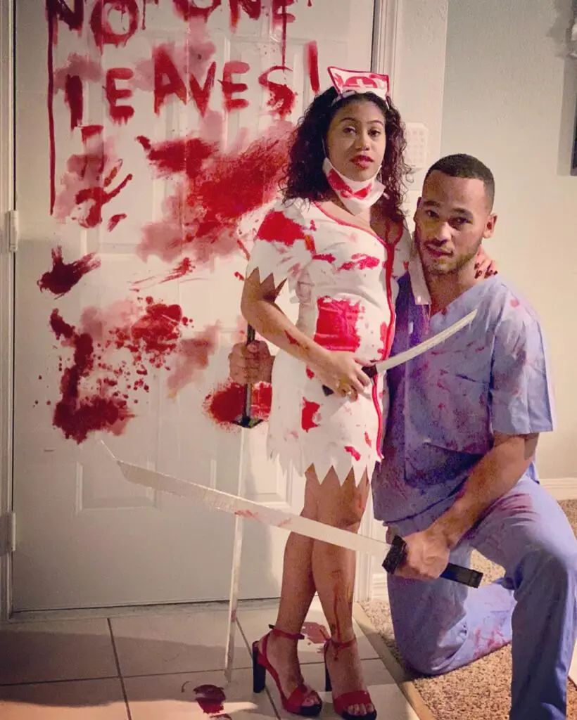 bloody nurse and doctor cosplay for halloween couple